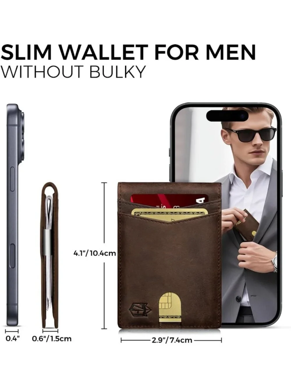 Slim RFID Blocking Leather Wallet for Men - 12 Card Bifold with Money Clip & ID